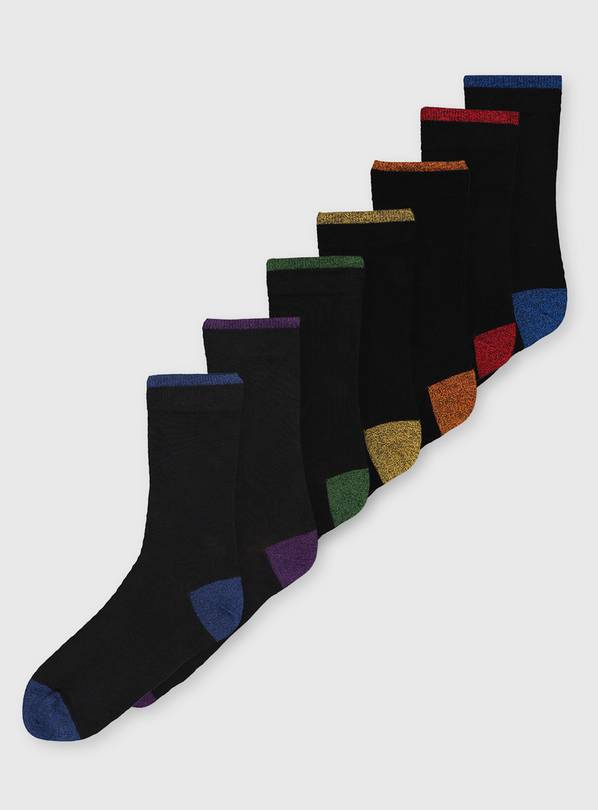 Black Colour Accent Stay Fresh Ankle Socks 7 Pack - 6-8.5
